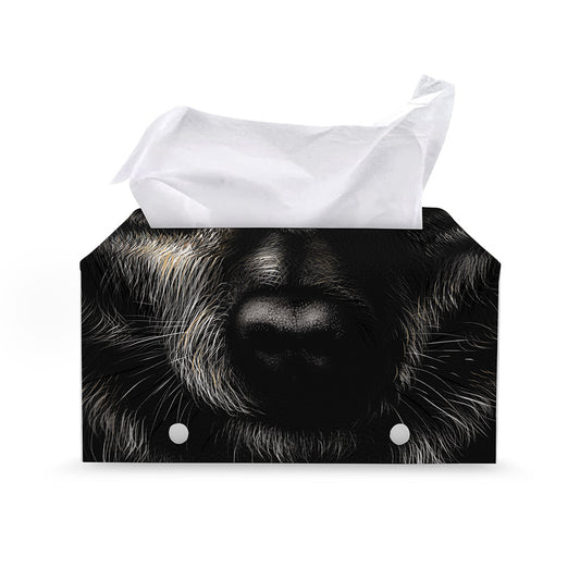 Black Wolf Portrait Print Leather Tissue Box Cover