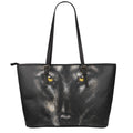 Black Wolf Portrait Print Leather Tote Bag With Zipper