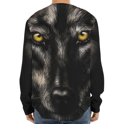 Black Wolf Portrait Print Long Sleeve Baseball Jersey