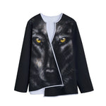 Black Wolf Portrait Print Long Sleeve Short Coat