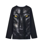 Black Wolf Portrait Print Long Sleeve Short Coat