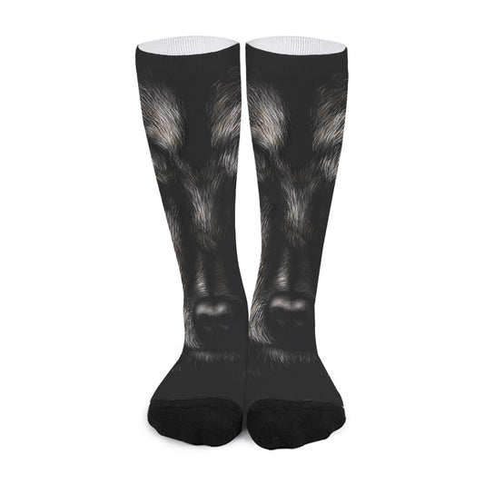 Black Wolf Portrait Print Long Socks