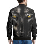 Black Wolf Portrait Print Men's Bomber Jacket