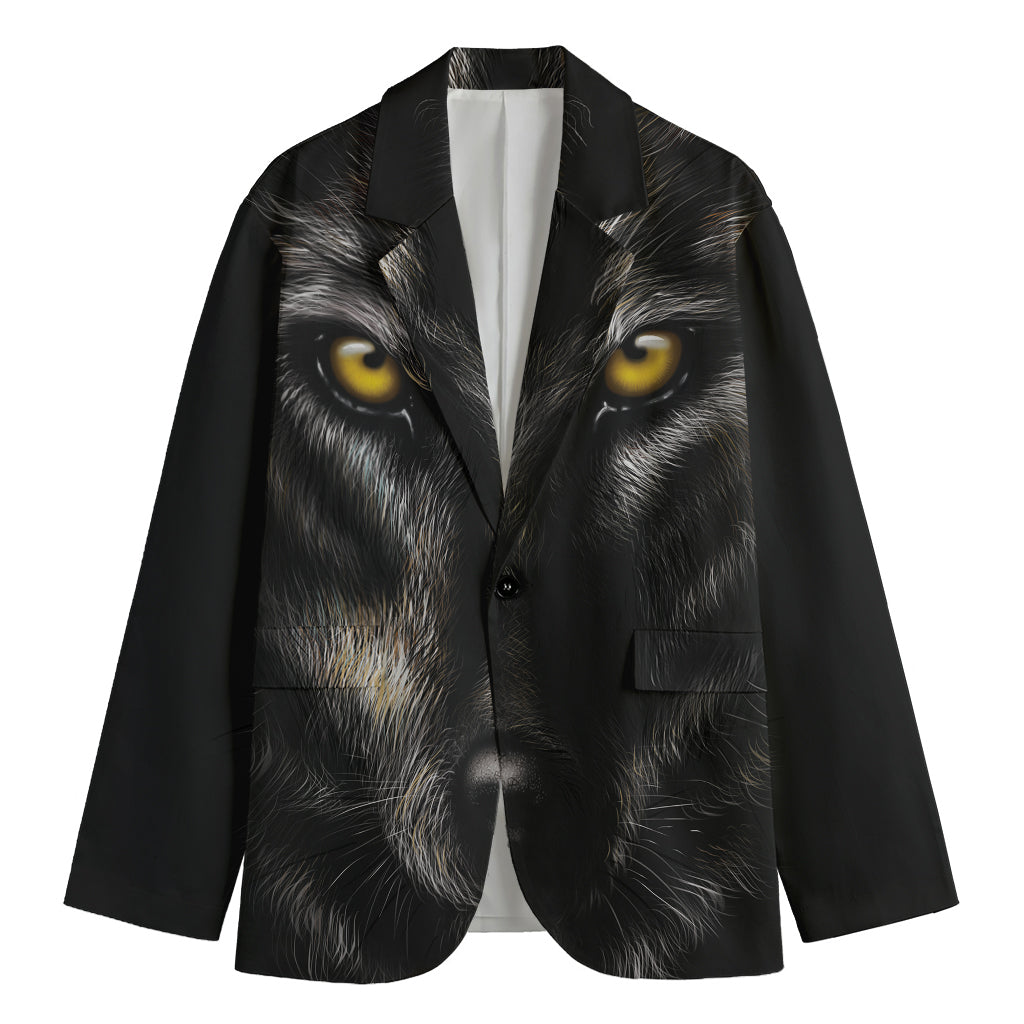 Black Wolf Portrait Print Men's Cotton Blazer
