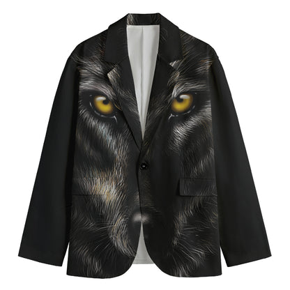 Black Wolf Portrait Print Men's Cotton Blazer
