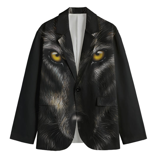 Black Wolf Portrait Print Men's Cotton Blazer