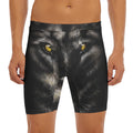 Black Wolf Portrait Print Men's Long Boxer Briefs