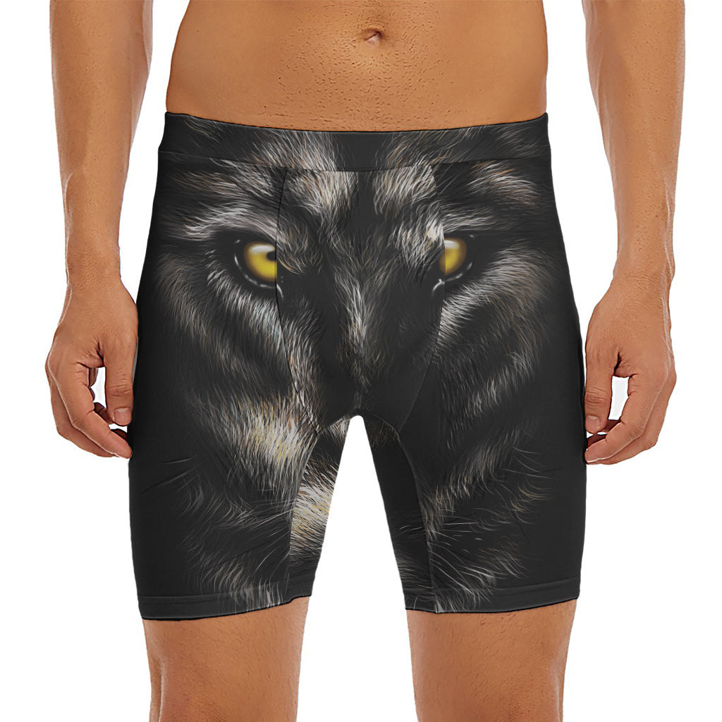 Black Wolf Portrait Print Men's Long Boxer Briefs