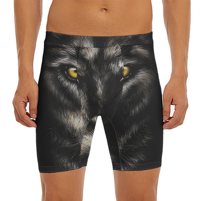 Black Wolf Portrait Print Men's Long Boxer Briefs