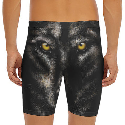 Black Wolf Portrait Print Men's Long Boxer Briefs
