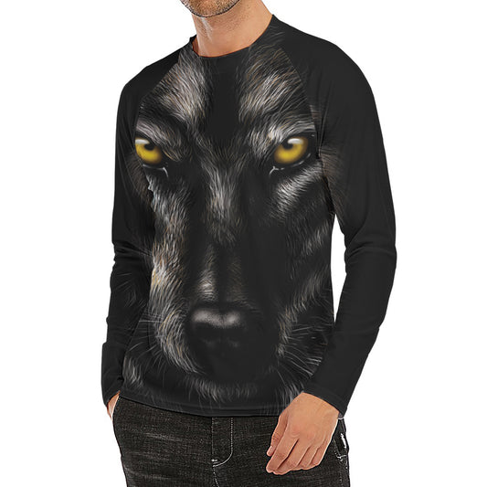 Black Wolf Portrait Print Men's Long Sleeve Rash Guard