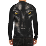 Black Wolf Portrait Print Men's Long Sleeve Rash Guard