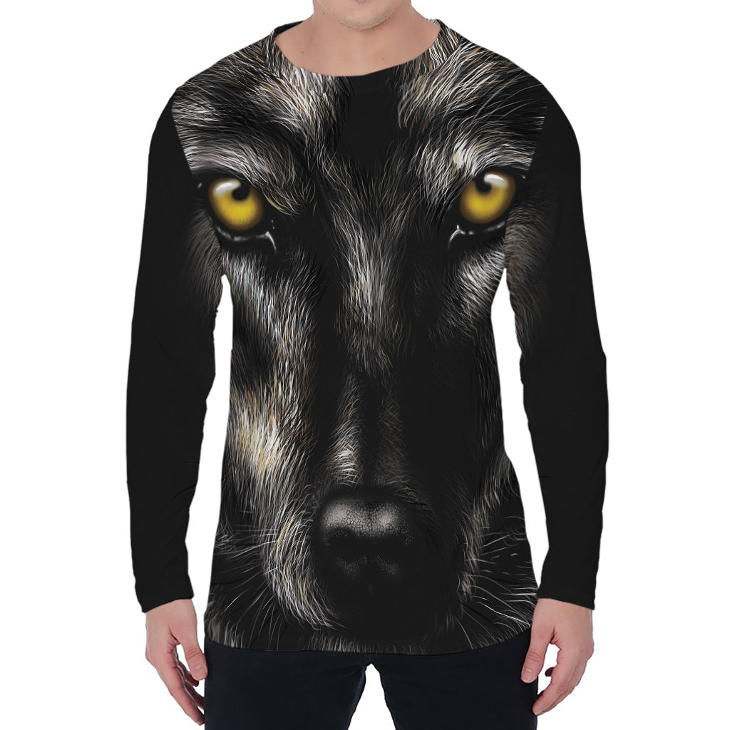 Black Wolf Portrait Print Men's Long Sleeve T-Shirt