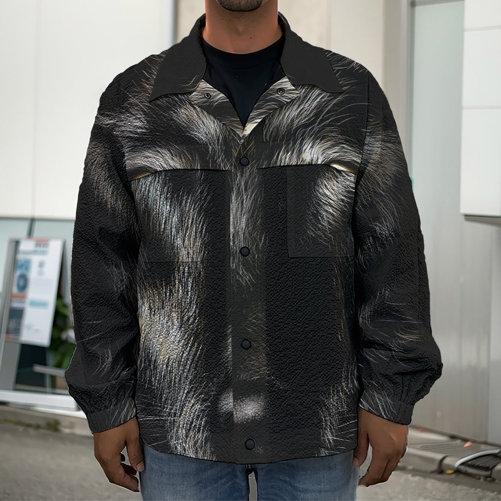 Black Wolf Portrait Print Men's Shirt Jacket
