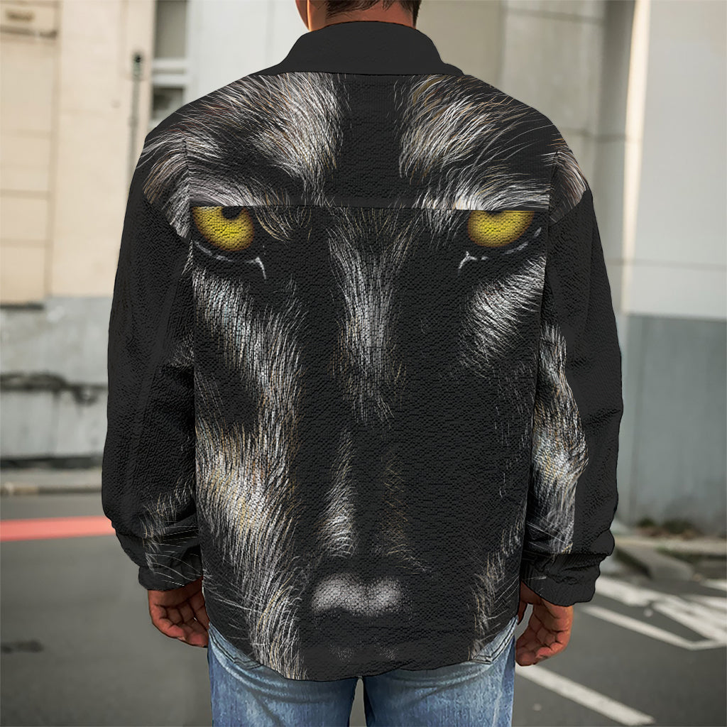 Black Wolf Portrait Print Men's Shirt Jacket