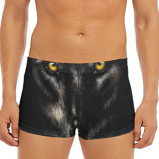 Black Wolf Portrait Print Men's Short Boxer Briefs