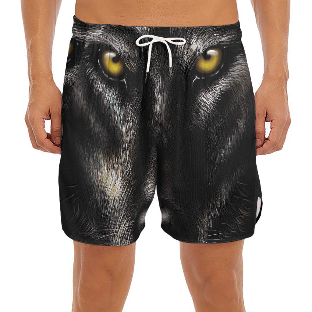 Black Wolf Portrait Print Men's Split Running Shorts