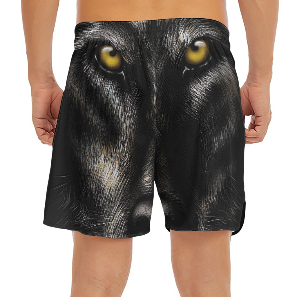 Black Wolf Portrait Print Men's Split Running Shorts