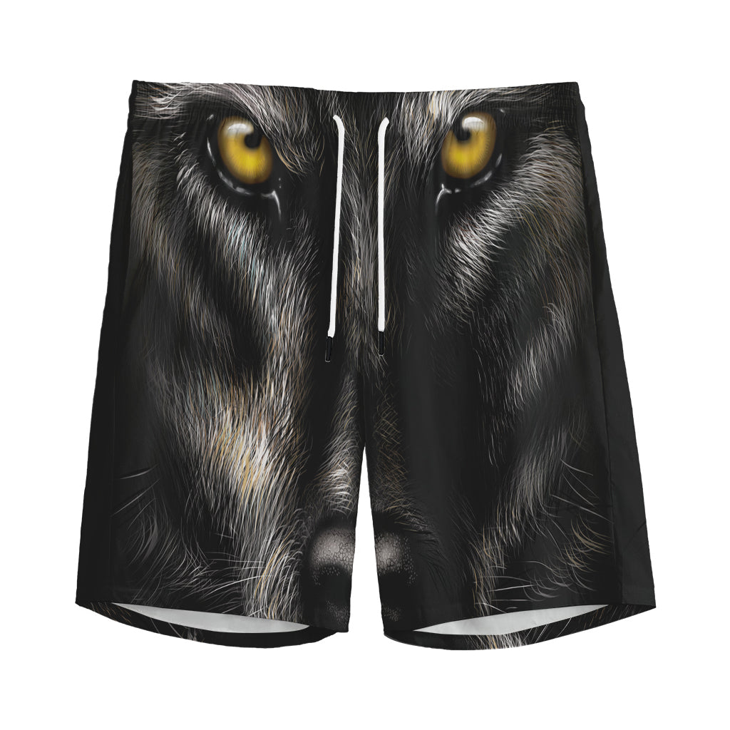 Black Wolf Portrait Print Men's Sports Shorts