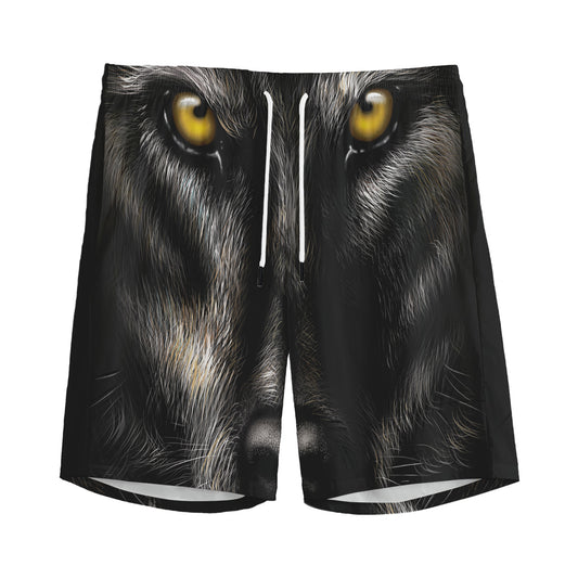 Black Wolf Portrait Print Men's Sports Shorts