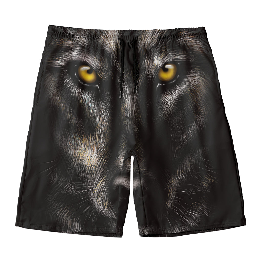 Black Wolf Portrait Print Men's Swim Trunks