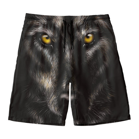 Black Wolf Portrait Print Men's Swim Trunks