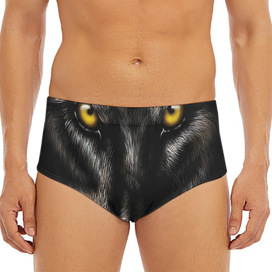 Black Wolf Portrait Print Men's Triangle Swim Briefs