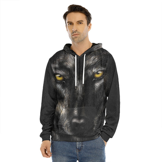 Black Wolf Portrait Print Men's Velvet Pullover Hoodie