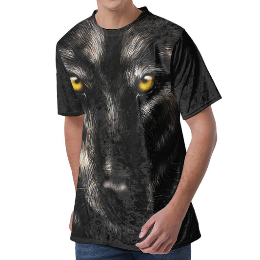 Black Wolf Portrait Print Men's Velvet T-Shirt