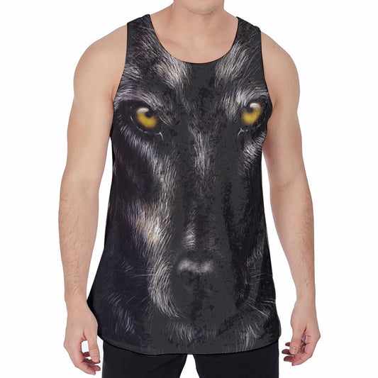 Black Wolf Portrait Print Men's Velvet Tank Top