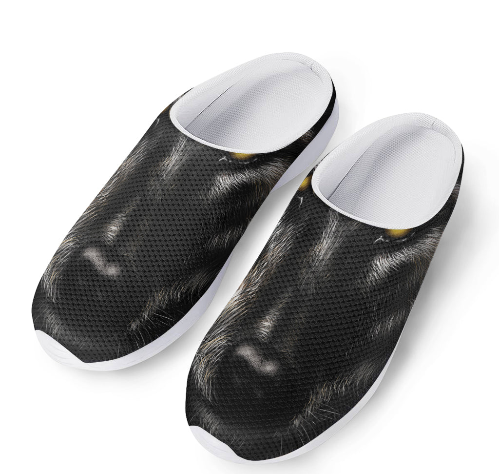 Black Wolf Portrait Print Mesh Casual Shoes