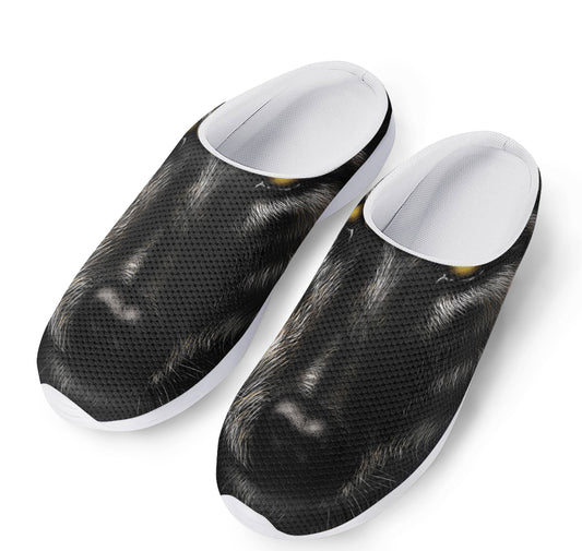Black Wolf Portrait Print Mesh Casual Shoes