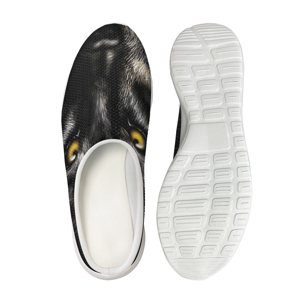 Black Wolf Portrait Print Mesh Casual Shoes
