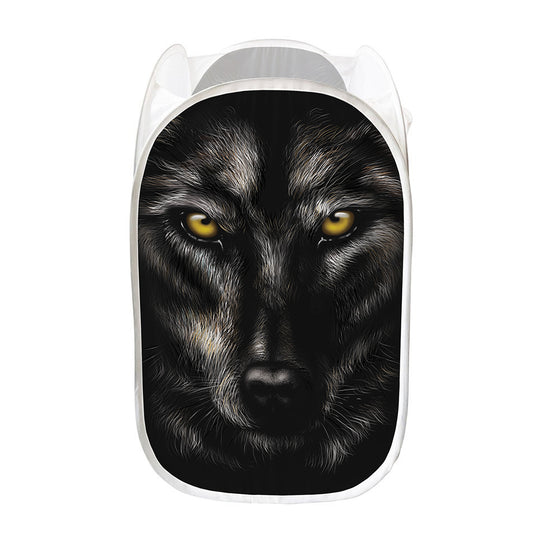 Black Wolf Portrait Print Mesh Laundry Hamper