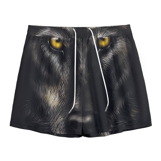 Black Wolf Portrait Print Mesh Shorts