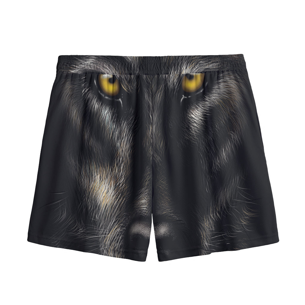 Black Wolf Portrait Print Mesh Shorts