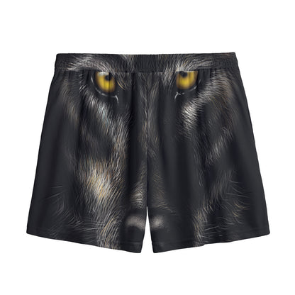 Black Wolf Portrait Print Mesh Shorts