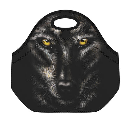 Black Wolf Portrait Print Neoprene Lunch Bag