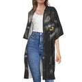 Black Wolf Portrait Print Open Front Beach Cover Up