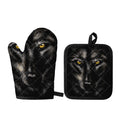 Black Wolf Portrait Print Oven Mitt And Pot Holder Set
