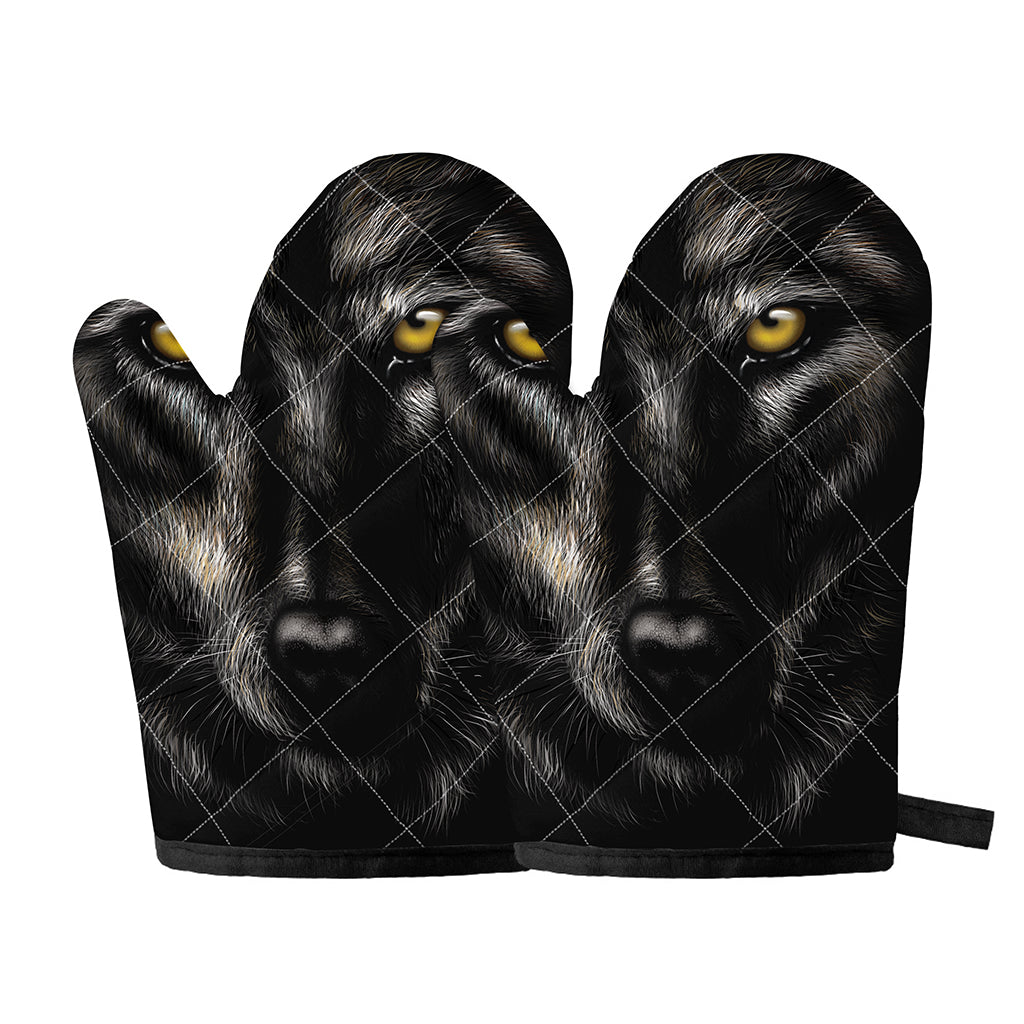 Black Wolf Portrait Print Oven Mitts