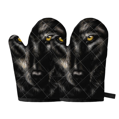 Black Wolf Portrait Print Oven Mitts
