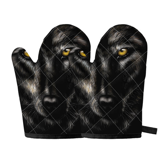 Black Wolf Portrait Print Oven Mitts