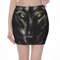 Black Wolf Portrait Print Pencil Mini Skirt