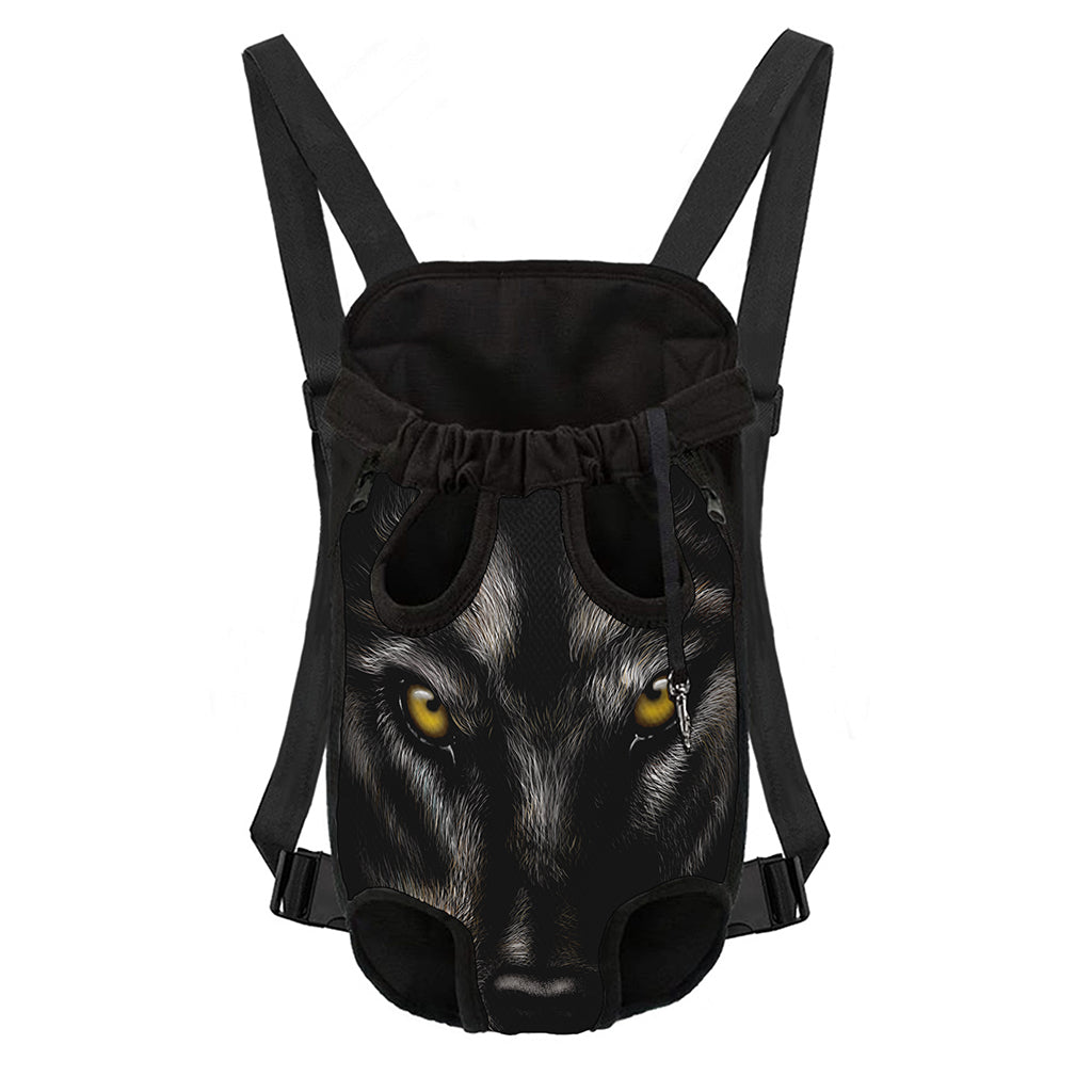 Black Wolf Portrait Print Pet Carrier Backpack