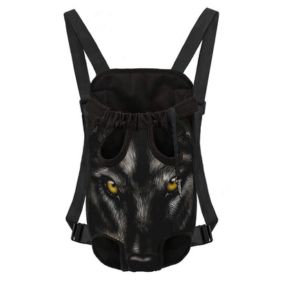 Black Wolf Portrait Print Pet Carrier Backpack