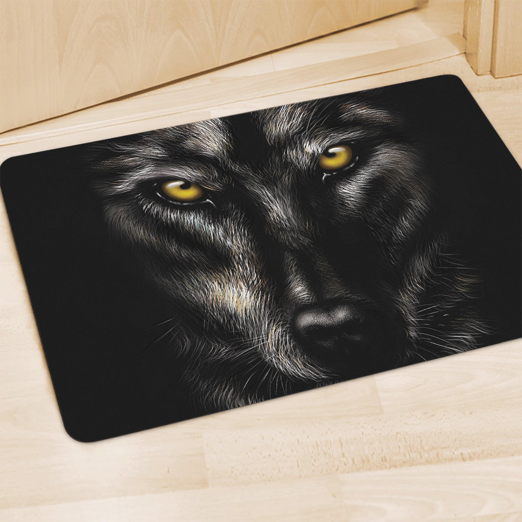 Black Wolf Portrait Print Polyester Doormat
