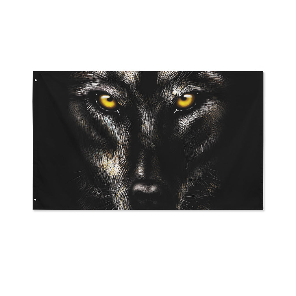 Black Wolf Portrait Print Polyester Flag
