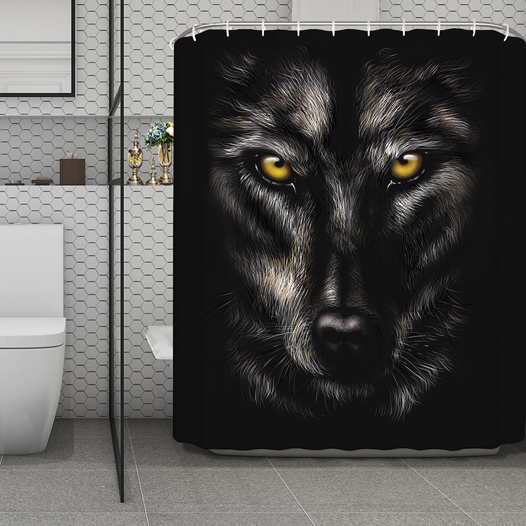 Black Wolf Portrait Print Polyester Shower Curtain