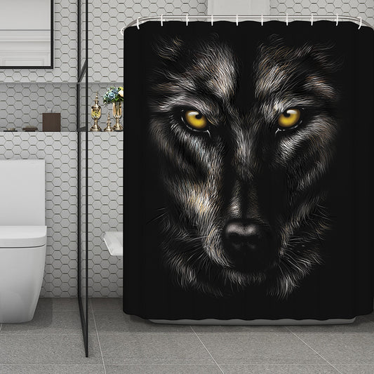Black Wolf Portrait Print Polyester Shower Curtain